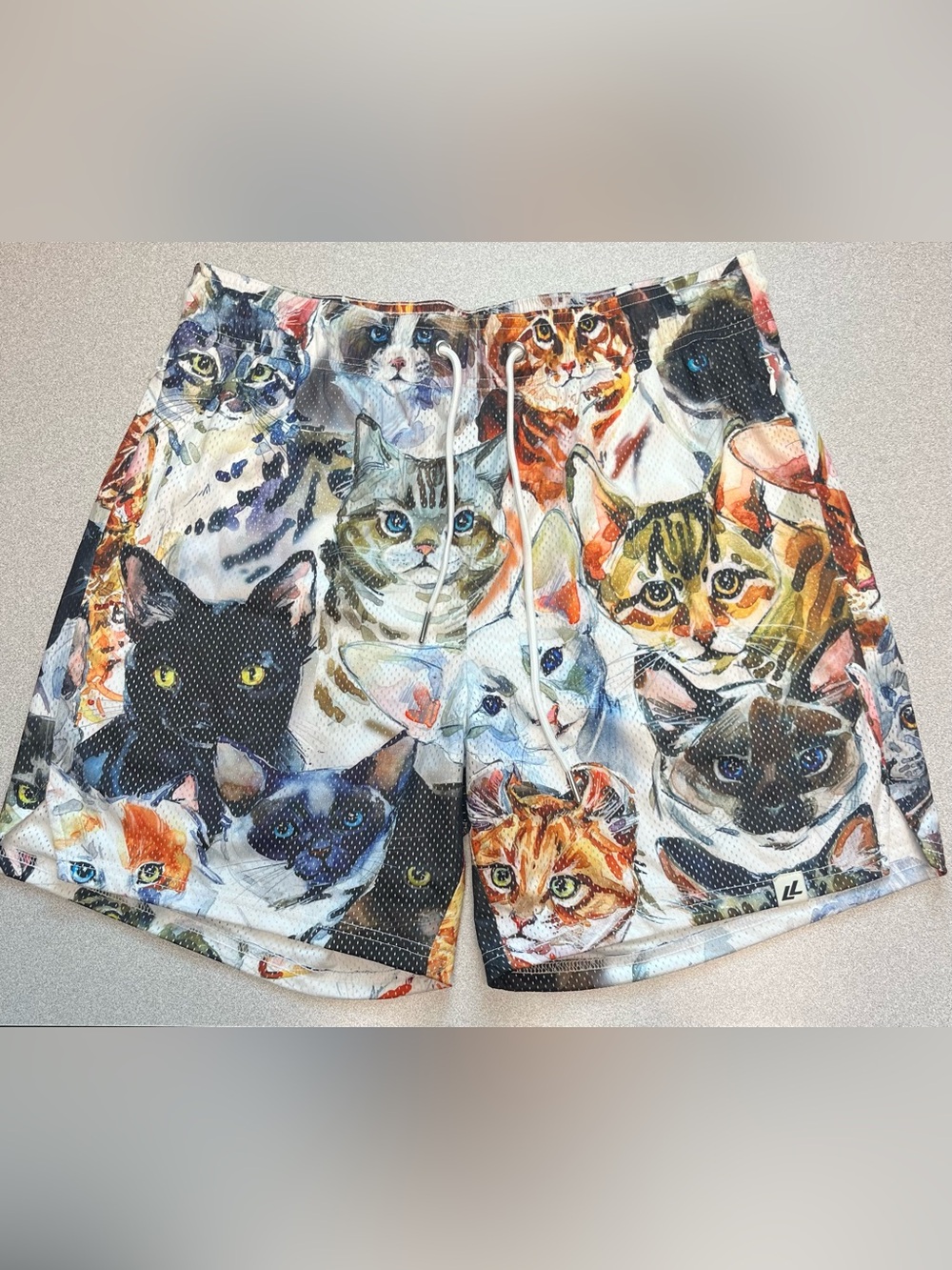 NWT Lumberlegs Mesh Athletic Shorts All Over Cat Print Men's Size Large